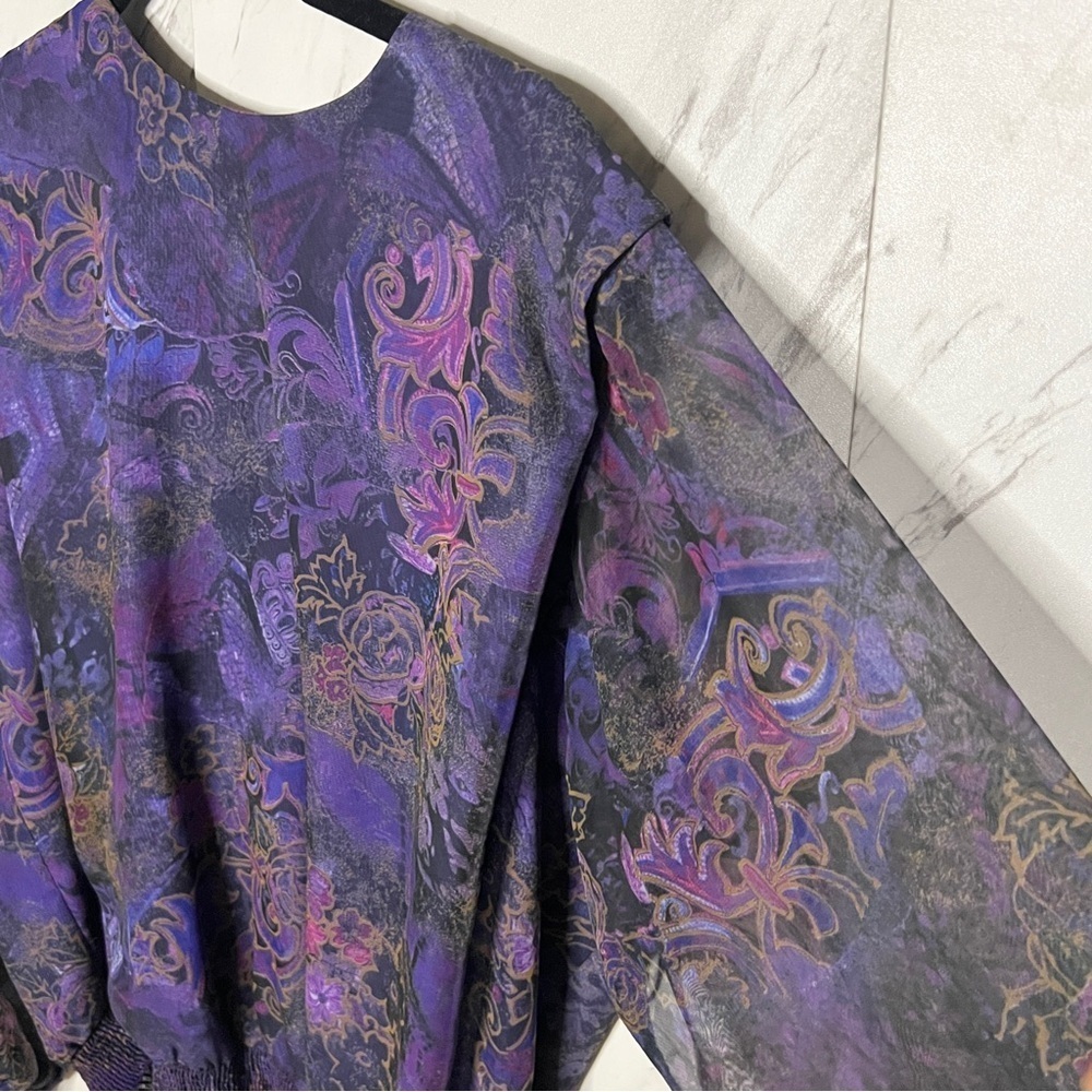 Vintage Petites by Willi Sheer Paisley Floral Blouse SZ XL - Picture 4 of 7